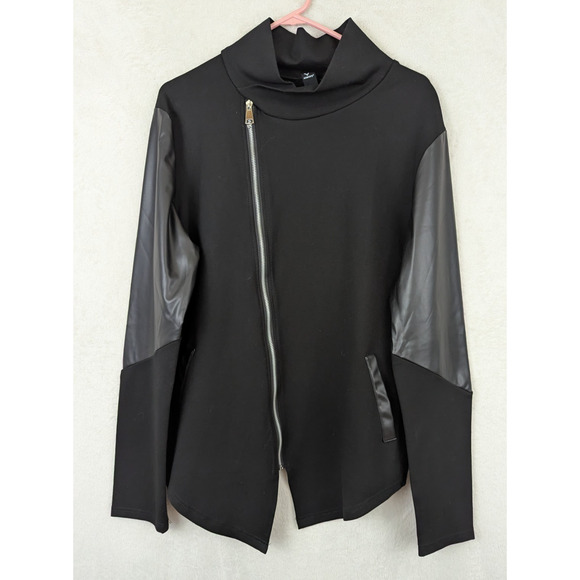 AOWOFS sz L Asymmetric zip Jacket or sweater faux leather stretchy men 2148n - Picture 1 of 6